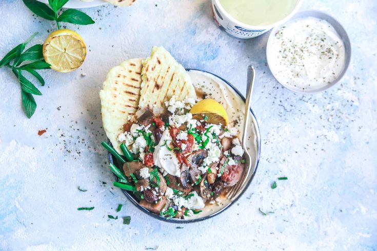 Greek Vegetables Stew with Garlicky Yoghurt & Flatbread